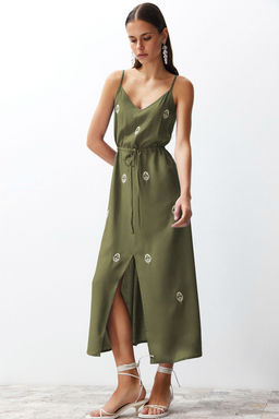 TRENDYOLMILLA Indigo A-Kesim Nak?sl? V Yaka Midi Dokuma Elbise TWOSS23EL01431  фото 2