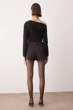 Siyah Super Mini Cep Detayl? Dokuma Sort TPRAW26SR00001 - Trendyolmilla фото 11