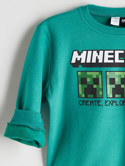 Bisiklet Yaka Minecraft Bask?l? Erkek ?ocuk Kal?n Sweatshirt