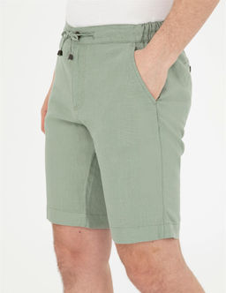 Ye_il Slim Fit Keten Beli Lastikli Dokuma _ort