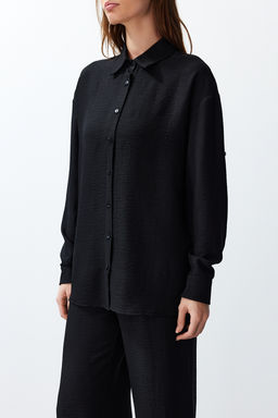 Siyah Dokuma Gomlek-Pantolon Apoletli Tak?m TWOSS24AU00095 - Trendyolmilla фото 4