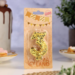 Цена за 2 шт. Свеча в торт «Цифра 3», золотая, 5.5 см