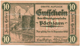Банкнота 10 геллеров 1920 года Австрия  Пёхларн (нотгельд)