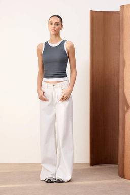 Wardrobe Essentials-Antrasit Cift Katl? Fitted/Vucuda Oturan Kolsuz Esnek Orme Atlet TWOSS26AL00009 - Trendyolmilla фото 2