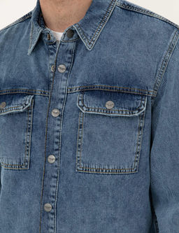 Koyu Mavi Regular Fit Uzun Kollu Jean G_mlek