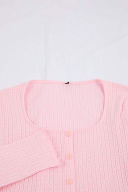 Ac?k Pembe Bel Detayl? H?rka Fitilli/Pointel Orme Pijama Tak?m? THMSS26PT00019 - Trendyolmilla фото 6