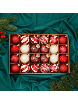 Ёлочные игрушки Мелодия ассорти люкс, шары новогодние, d=6 см, набор 24 шт., бело-красный - Зимнее волшебство фото 6