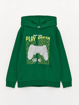 Bask?l? Uzun Kollu Erkek ?ocuk Hoodie