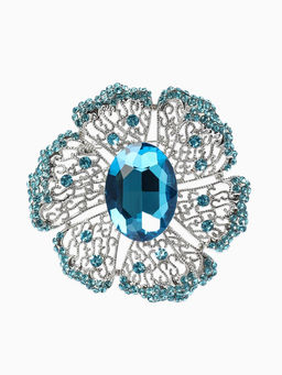 Брошь «Цветок» сапфир, стразы, цвет сний в серебре
