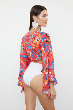 Cicek Desenli Crop Dokuma Baglamal? Plaj Bluz TBESS24BZ00012 - Trendyolmilla фото 5