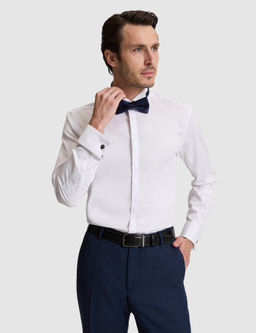 Beyaz Slim Fit Pamuk Kar___ml_ Ata Yaka Smokin G_mlek