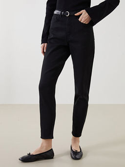 Beli Kemerli Mom Fit Kad?n Jean Pantolon