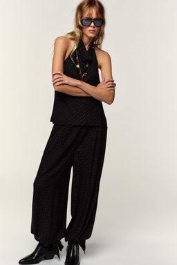 METALLIC THREAD BALLOON TROUSERS