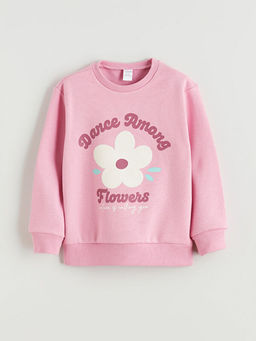 Bisiklet Yaka Bask?l? K?z ?ocuk Kal?n Sweatshirt