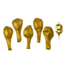 Свеча для торта, цифра 9 + воздушные шары, 5 шт, золото - Страна карнавалия фото 3