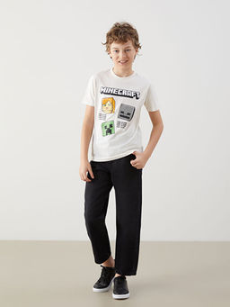 Bisiklet Yaka Minecraft Bask?l? Erkek ?ocuk Ti??rt