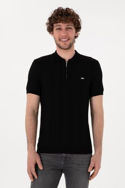 Erkek Slim Fit Polo Yaka Siyah Ti__rt