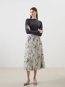 Beli Lastikli Desenli ?ifon Kad?n Pileli Etek