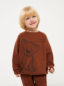Bisiklet Yaka Bask?l? Erkek Bebek Sweatshirt