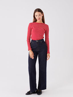 Bisiklet Yaka ?izgili Uzun Kollu Kad?n Body