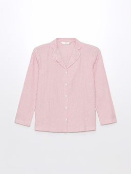 G?mlek Yaka ?izgili Kad?n Pijama ?st?