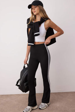 Siyah Dalg?c/Scuba Kumas Serit Detayl? Ispanyol Paca Yoga Orme Spor Tayt THMAW26TY00014 - Trendyolmilla фото 5