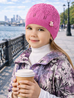 Шапка вязаная детская фуксия
