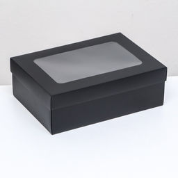 Цена за 5 шт. Коробка подарочная складная, упаковка, крышка-дно, с окном, чёрная , 24 х 17 х 8 см