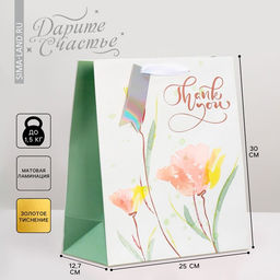 Цена за 2 шт. Пакет подарочный ламинированный, упаковка, тиснение, «Спасибо», 25 х 30.5 х 12.5 см
