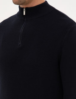 Lacivert Slim Fit Dik Yaka Fermuarl_ Triko Kazak - Pierre cardin фото 7