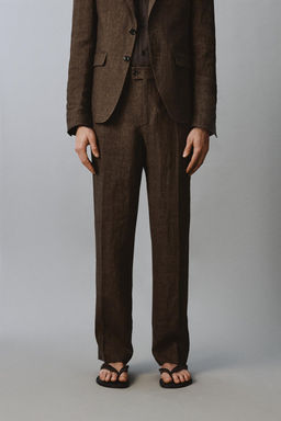 PANTAL?N REGULAR FIT TRAJE 100% LINO / Marr?n oscuro - Zara фото 2