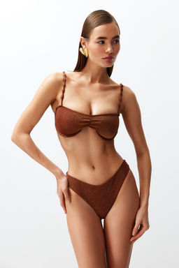 Kahverengi Balkonet Aksesuarl? Simli Regular Bikini Tak?m? TBESS24BT00091 - Trendyolmilla фото 3