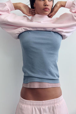 LONG SLEEVE WASHED EFFECT RIBBED T-SHIRT - Zara фото 5