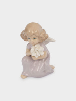 Статуэтка, 10 см, фарфор P, молочно-лиловая, Ангел с букетом, Lady