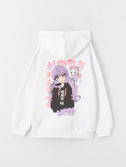 Bask?l? Uzun Kollu K?z ?ocuk Hoodie - Waikiki фото 3