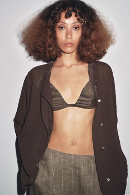 STRIPED TRIANGLE LINEN BLEND BRA
