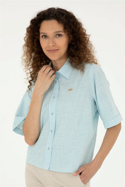 U. S. Polo Assn / Женская голубая рубашка с длинным рукавом - U.s. polo assn фото 3