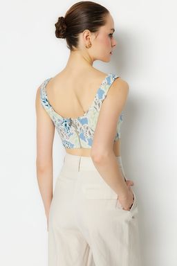 Cok Renkli Korse Ask?l? Cicekli Crop Dokuma Bluz TWOSS23BZ00772 - Trendyolmilla фото 6