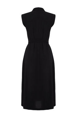 Siyah Kusakl? Duz Midi Kusakl? Siyah Kolsuz Gomlek Dokuma Elbise TWOSS24EL00984 - Trendyolmilla фото 8