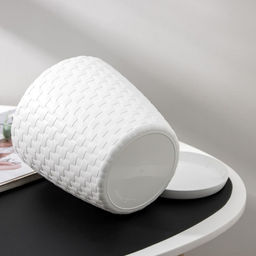 Цена за 2 шт. Горшок для цветов с поддоном «Ротанг», 3 л, d=17 см, h=17 см, пластиковый, белый