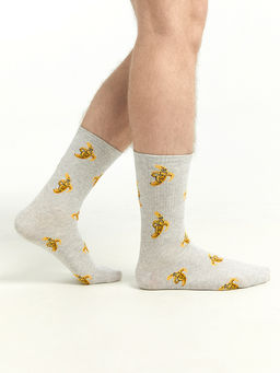 Цена за 5 пар! Носки мужские светло-серые с рисунком в виде бананов