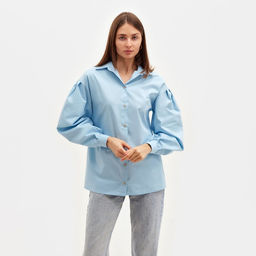 Рубашка женская с объёмными рукавами MINAKU: Casual Collection, размер 46, голубая