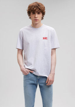 Mavi Logo Bask?l? Gri Tisort