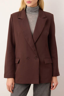 Kahverengi Regular Astarl? Kruvaze Kapama Dokuma Blazer Ceket TWOSS20CE0059