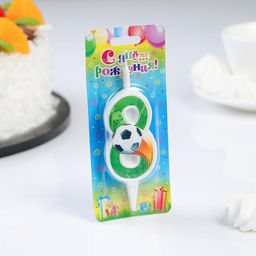Цена за 3 шт. Свеча для торта «Футбольная», 10.2 см, зелёная цифра 8