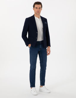 Lacivert Slim Fit Dokulu Y_n Kar___ml_ Ceket