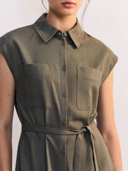 Льняное платье-рубашка с поясом ZR2605012907-13 / Zarina