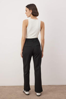 Siyah Cizgili Fitted Normal Bel Esnek Interlok Orme Pantolon TWOAW26PL00137 - Trendyolmilla фото 4