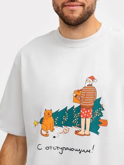 Футболка мужская новогодняя в сером оттенке с печатью - Mark formelle фото 4