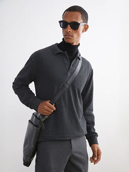 Polo Yaka Uzun Kollu Erkek Sweatshirt